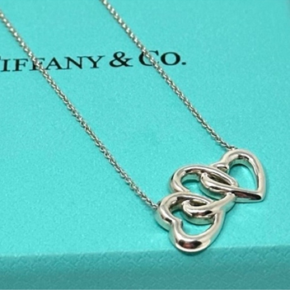 Authentic Tiffany & Co. Elsa Peretti Silver Triple Link Open Heart Necklace - Picture 9 of 14